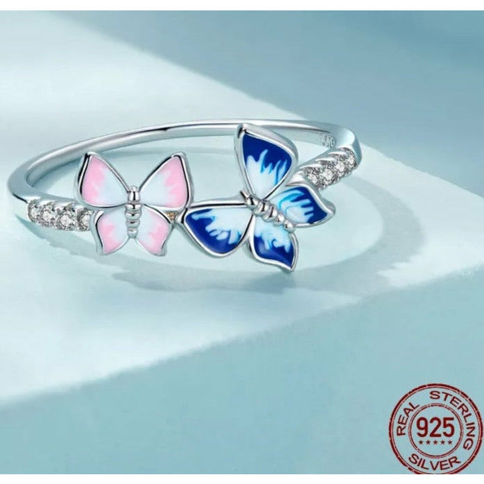 Pink and Blue Butterfly Ring