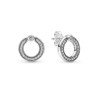 Round CZ Circle Reversable Stud Earrings