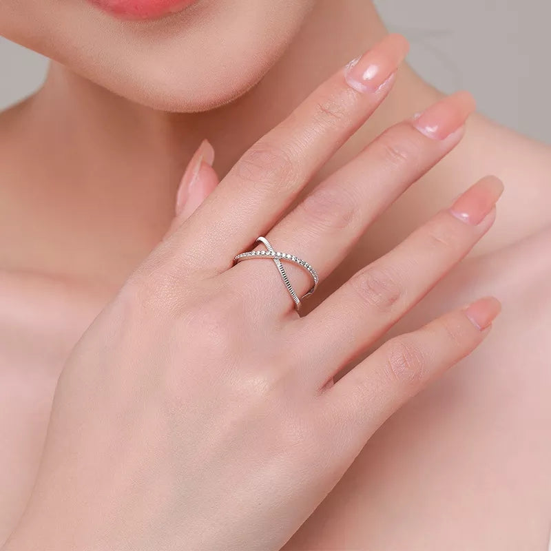 Clear CZ Cross Over Ring
