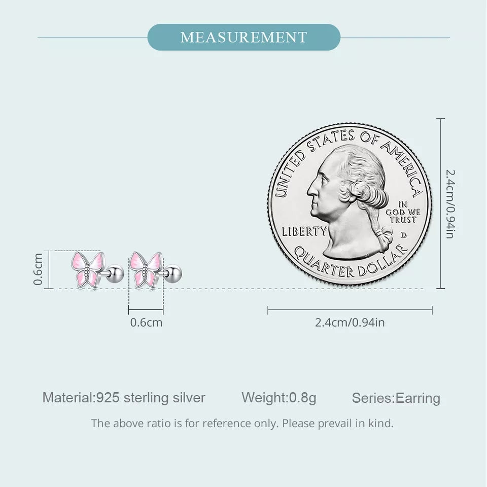 Pink and White Butterfly Stud Earrings