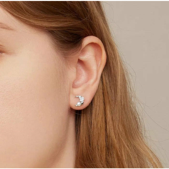 CZ Moon & Star Drop Stud Earrings