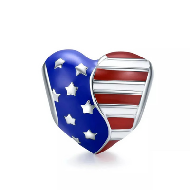 925 Sterling Silver American Flag Bead Charm