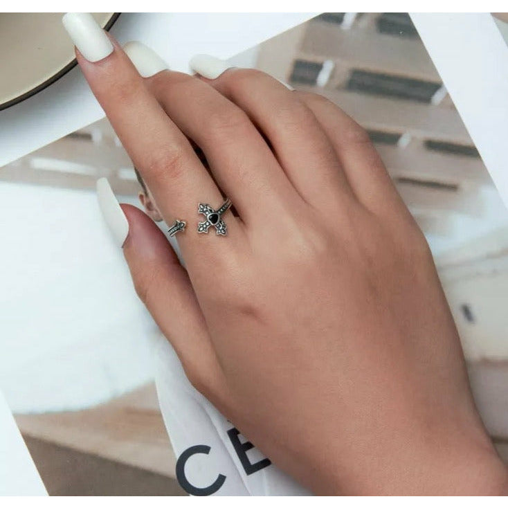 Black CZ Vintage Cross Ring