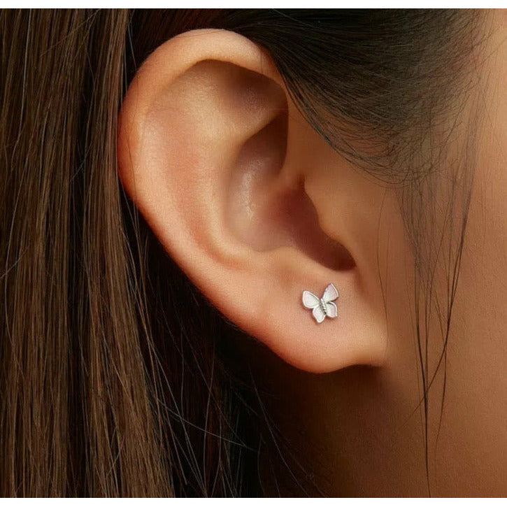 Pink and White Butterfly Stud Earrings