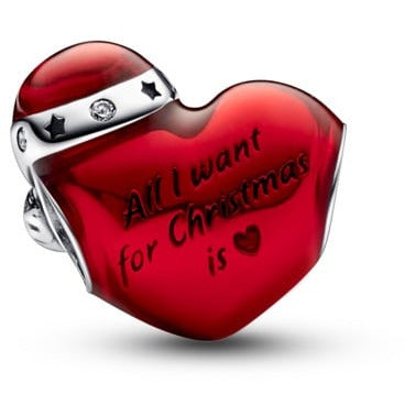 Metallic Red Christmas Heart Bead Charm