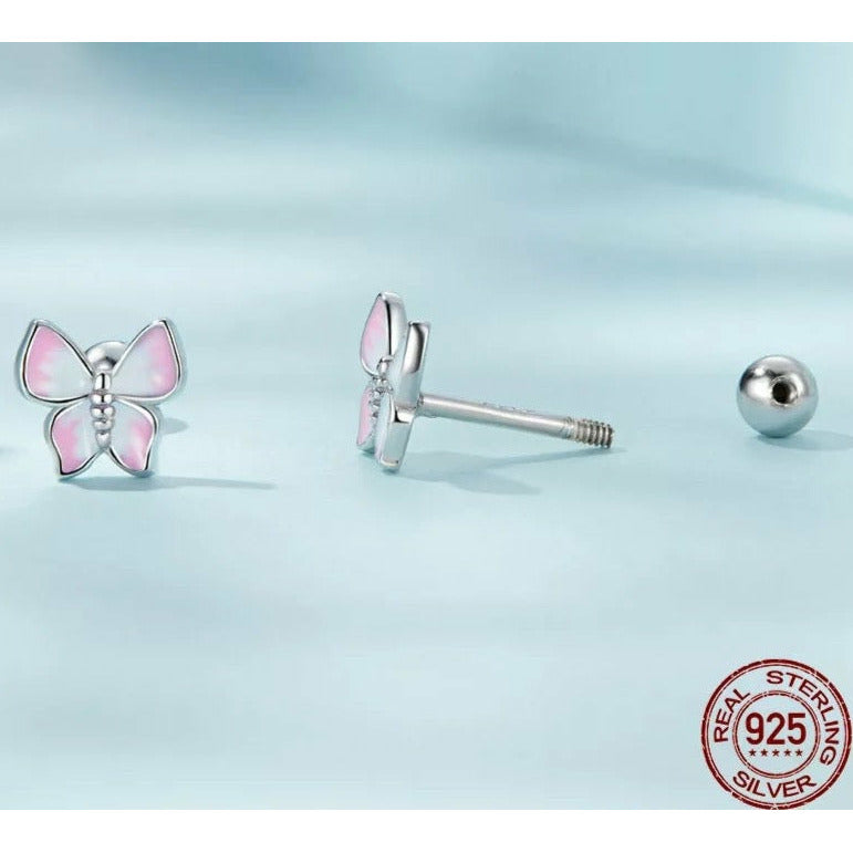 Pink and White Butterfly Stud Earrings