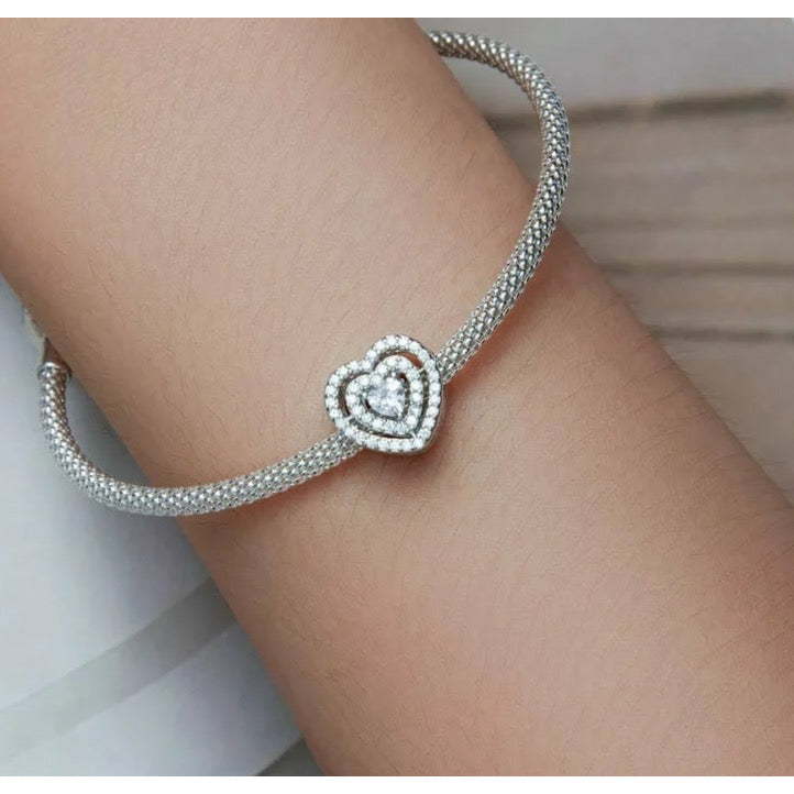 Clear CZ Pave Heart Bead Charm