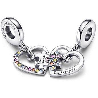 Puzzle Piece Double Friendship Heart Dangle Charm