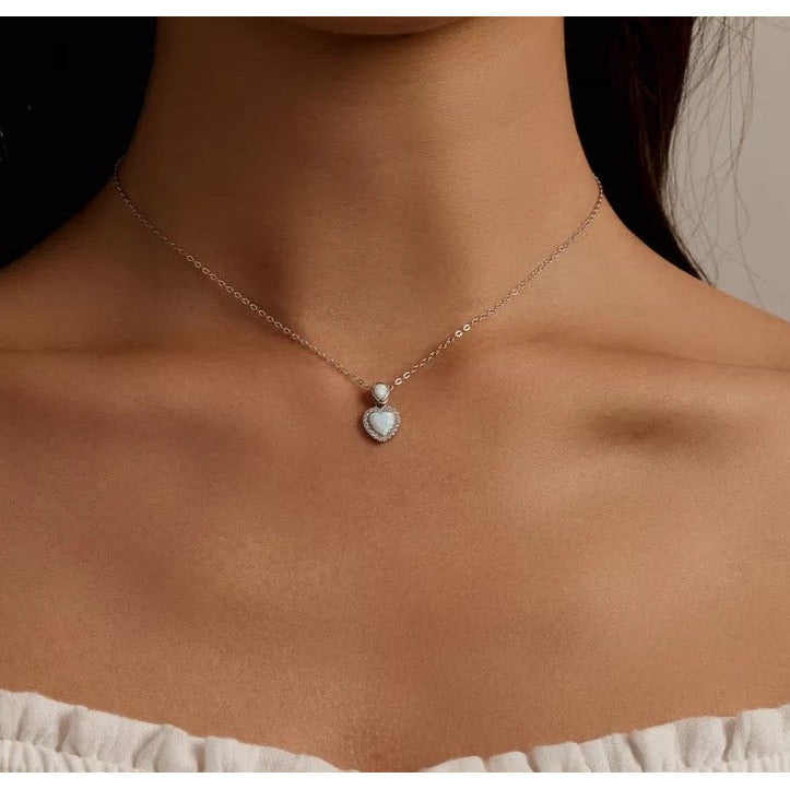 Opal Heart Pendant Necklaces