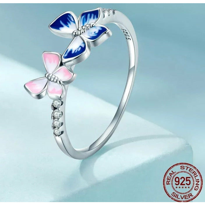 Pink and Blue Butterfly Ring
