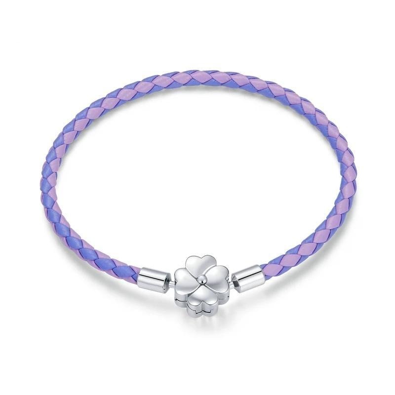Clover Clasp Purple Single Leather Charm Bracelet