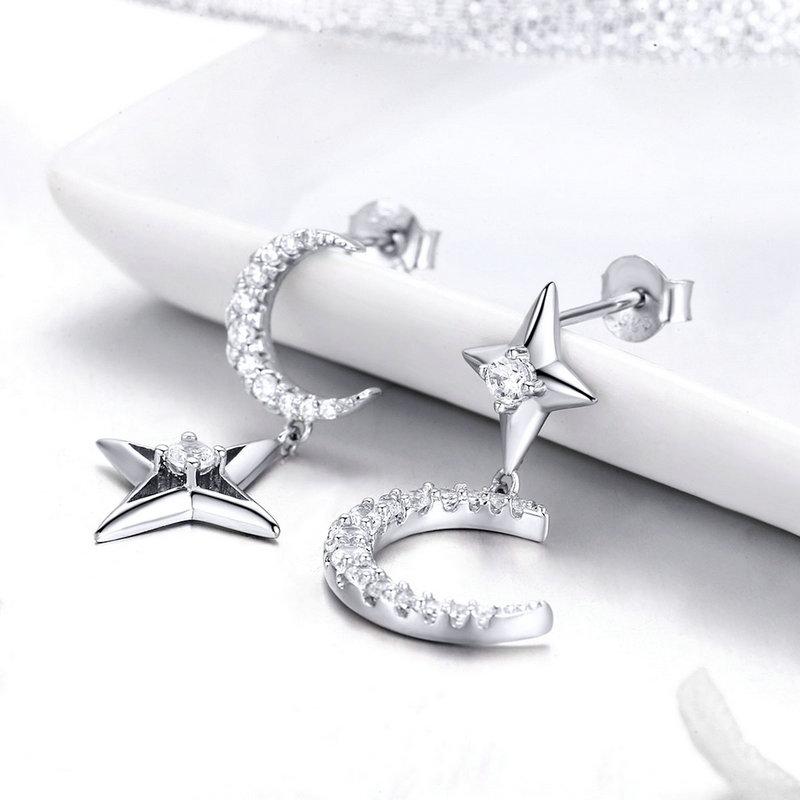 CZ Moon & Star Drop Earrings
