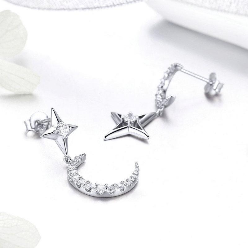 CZ Moon & Star Drop Earrings