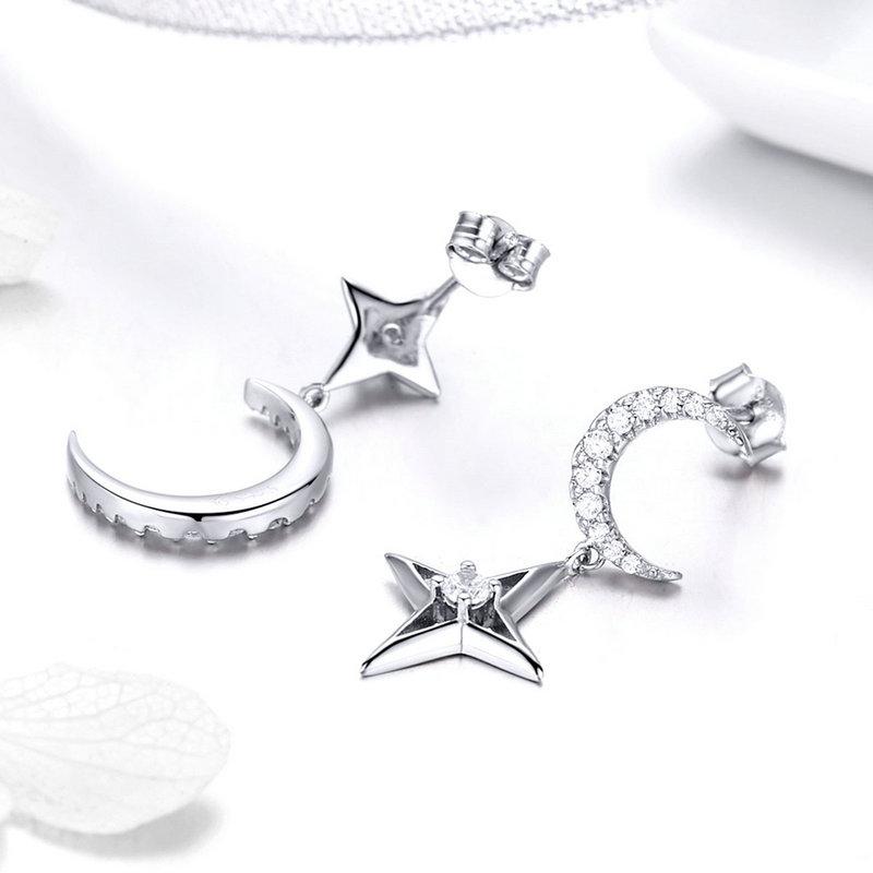 CZ Moon & Star Drop Earrings