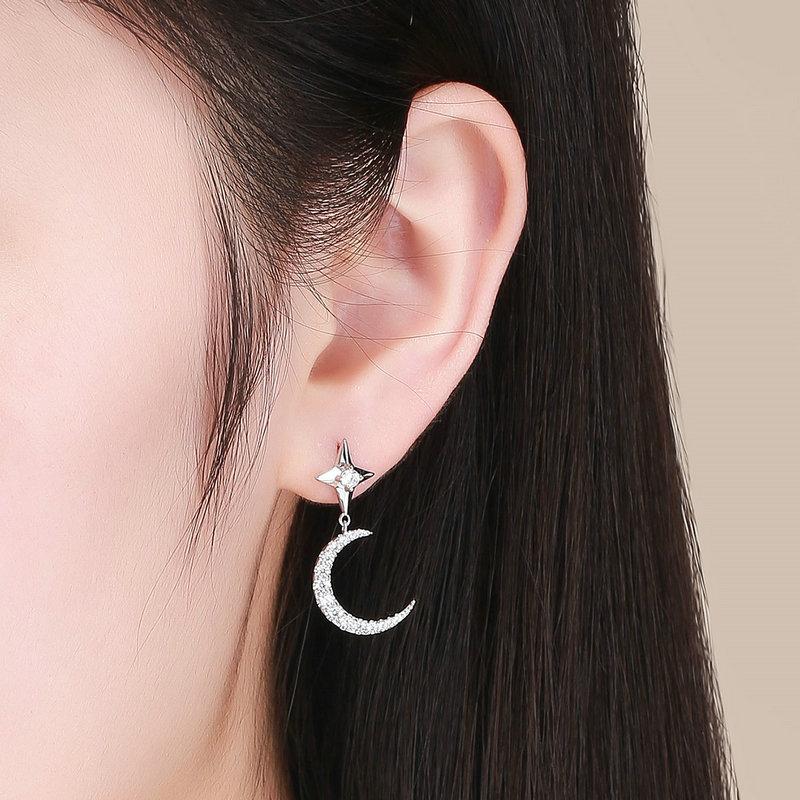 CZ Moon & Star Drop Earrings