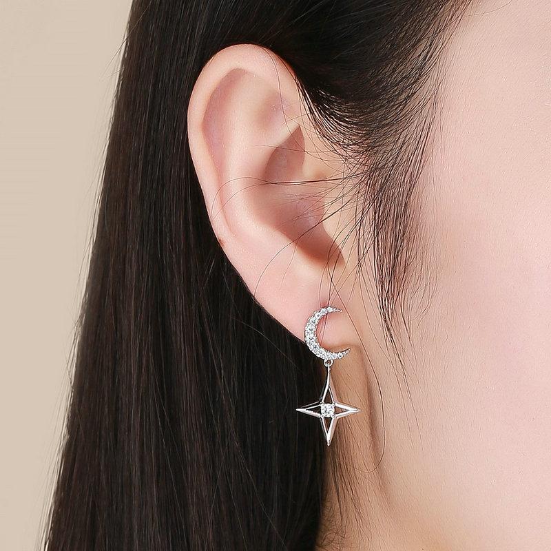 CZ Moon & Star Drop Earrings