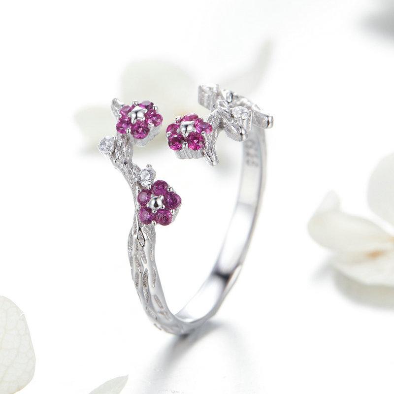 Blooming Plum Flower Adjustable Ring