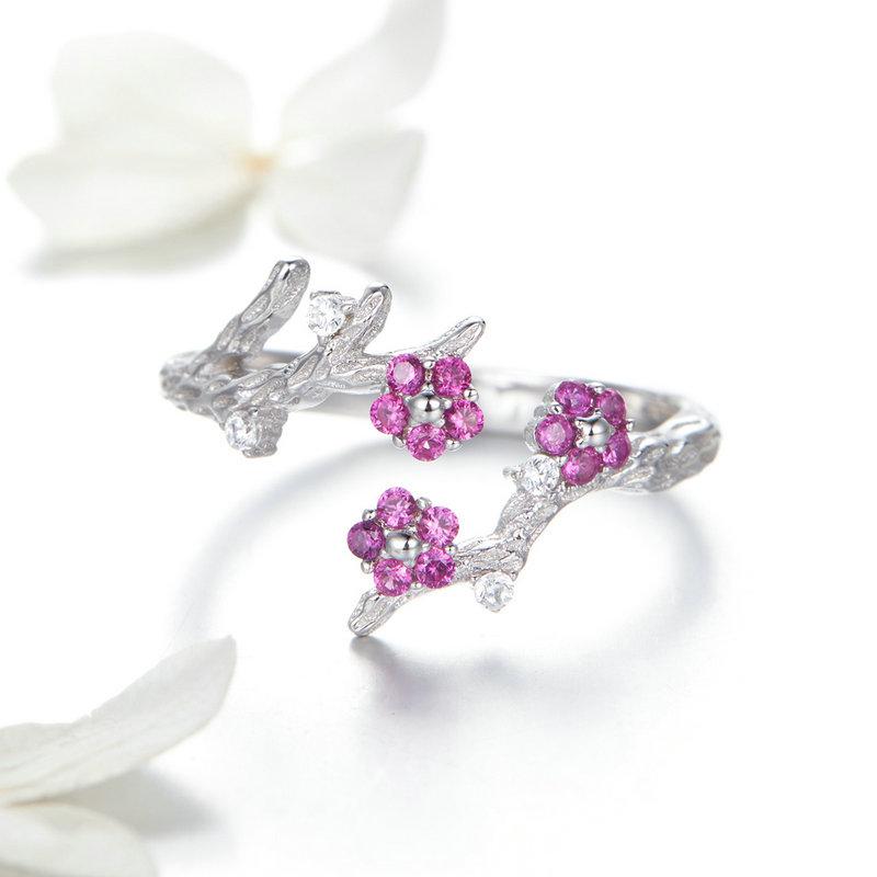 Blooming Plum Flower Adjustable Ring