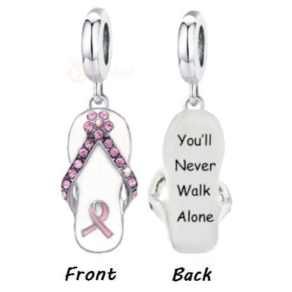 ''You'll Never Walk Alone'' Cancer Flip Flops Dangle Charm