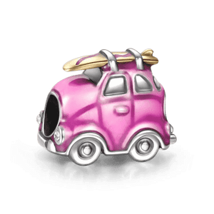 925 Sterling Silver Pink Enamel Surfer Car Bead Charm