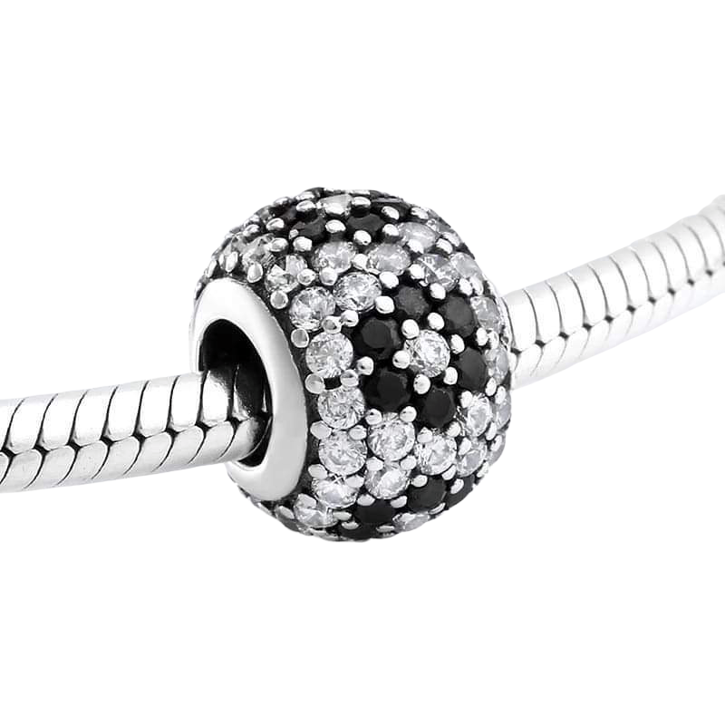 Sparkling Black Flower CZ Bead Charm