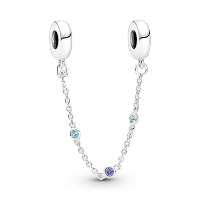 925 Sterling Silver Triple Blue CZ SCREW ON Safety Chain