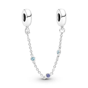 925 Sterling Silver Triple Blue CZ SCREW ON Safety Chain