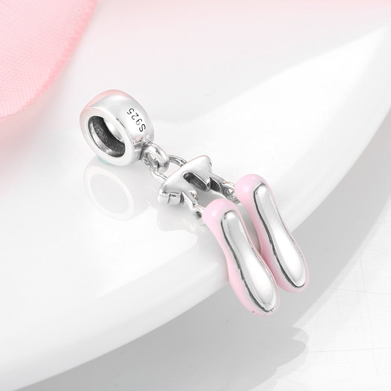 925 Sterling Silver Pink Enamel Ballet Shoes Dangle Charm Be Fabulous