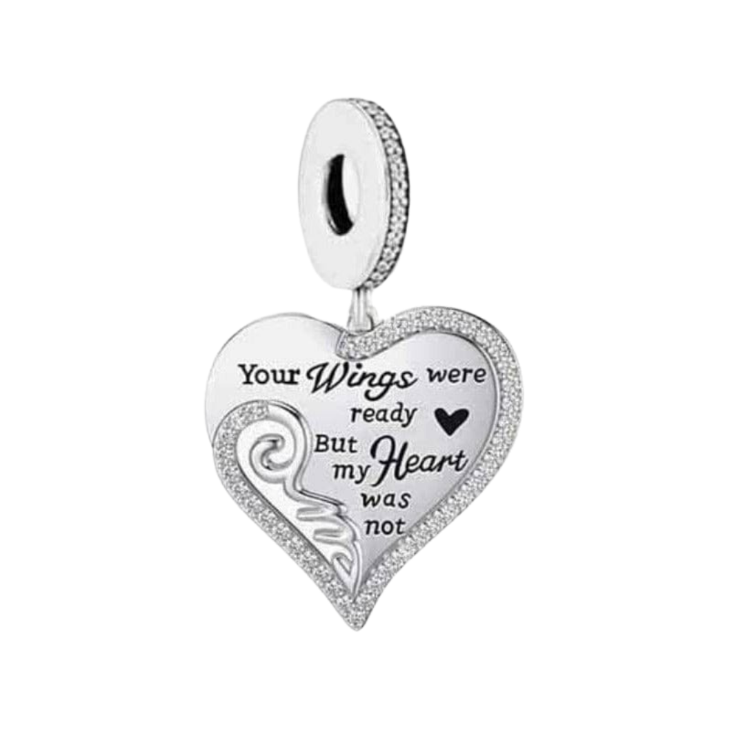Heartfelt Heart (Your Wings Were Ready But My Heart Was Not) Pandora Compatible Charm – Silver Memorial Jewelry with Heart and Wings Symbolizing Love and Loss