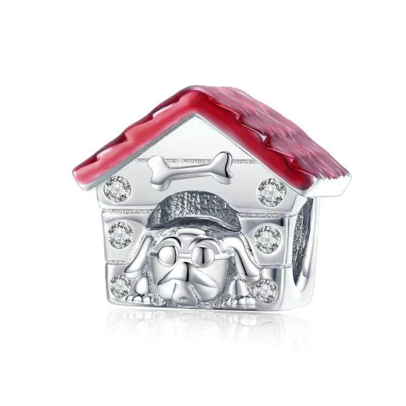 Red Enamel Dog House Bead Charm