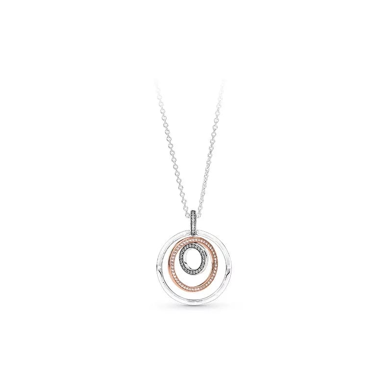 Two Tone Clear CZ And Rose Gold Plated Triple Circle Neclace Pendant