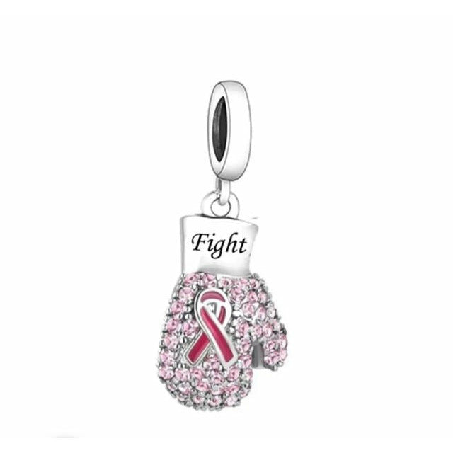 Fight Cancer CZ Boxing Glove Dangle Charm