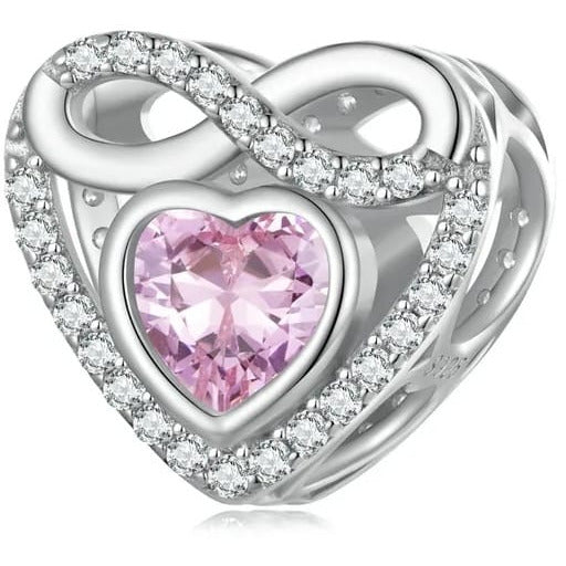 Pink CZ Infinity Heart Bead Charm