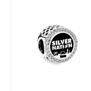 925 Sterling Silver Las Vegas Silver Nation Black Enamel CZ Bead Charm