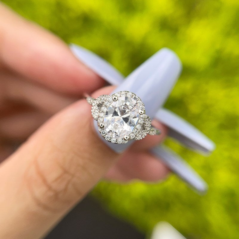 Clear CZ Halo Oval Ring
