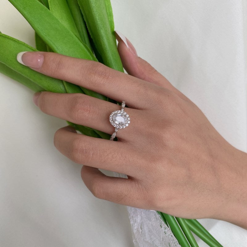 Clear CZ Oval Halo Ring