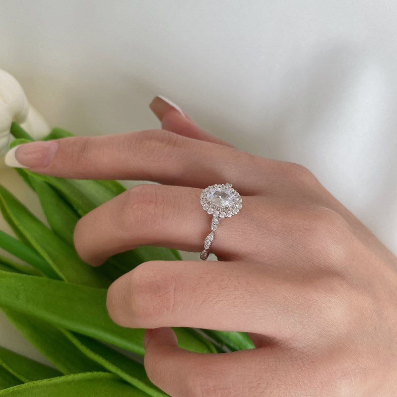 Clear CZ Oval Halo Ring
