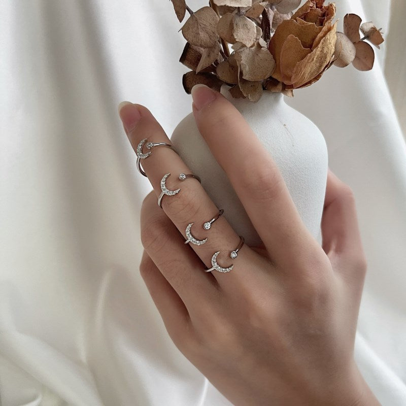Clear CZ Moon Open Ring
