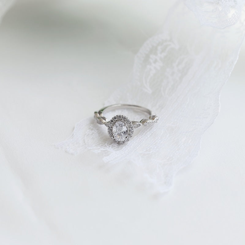 Clear CZ Oval Halo Ring