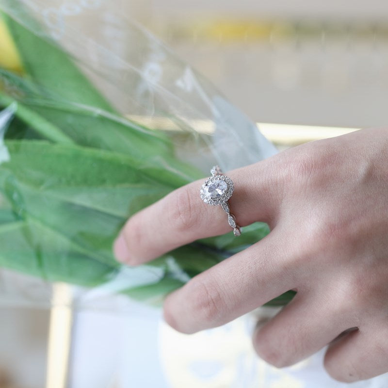Clear CZ Oval Halo Ring