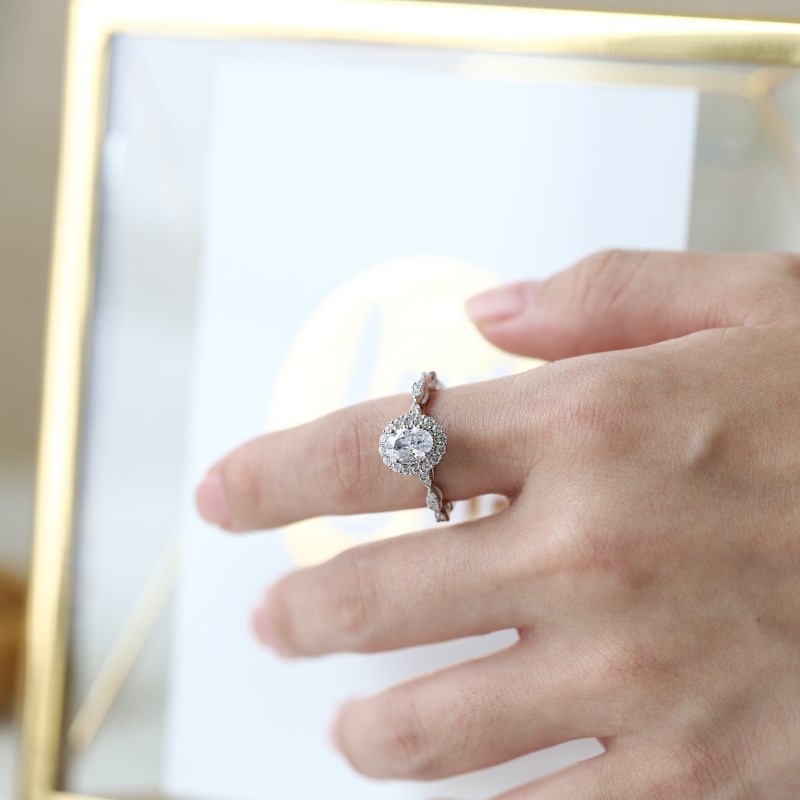 Clear CZ Oval Halo Ring
