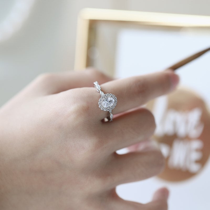 Clear CZ Oval Halo Ring