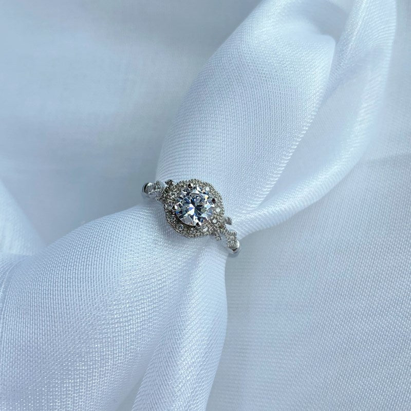 Clear CZ Halo Round Ring