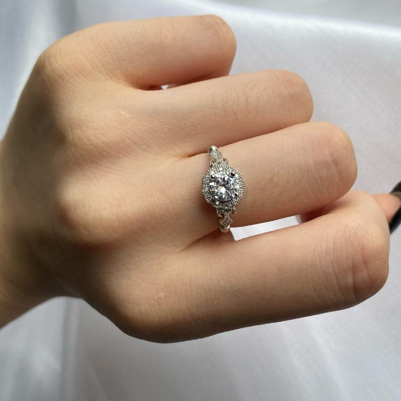 Clear CZ Halo Round Ring