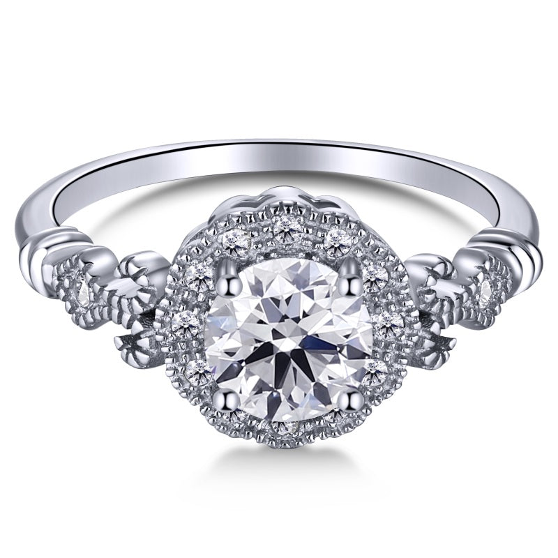 Clear CZ Halo Round Ring