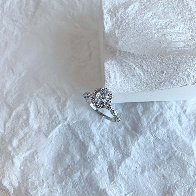 Clear CZ Oval Halo Ring