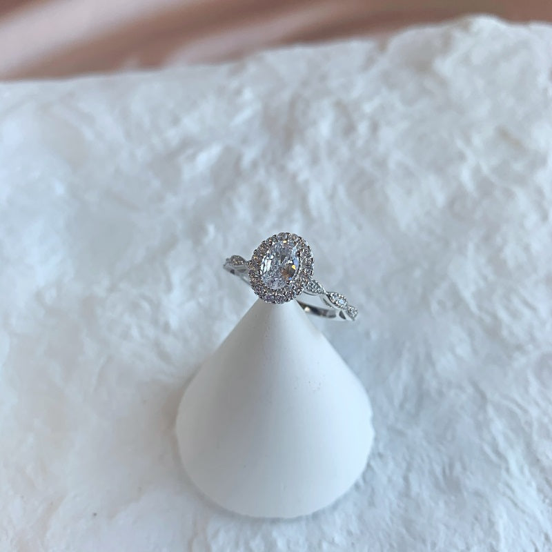 Clear CZ Oval Halo Ring