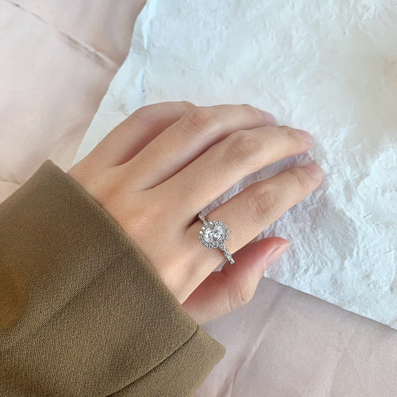 Clear CZ Oval Halo Ring