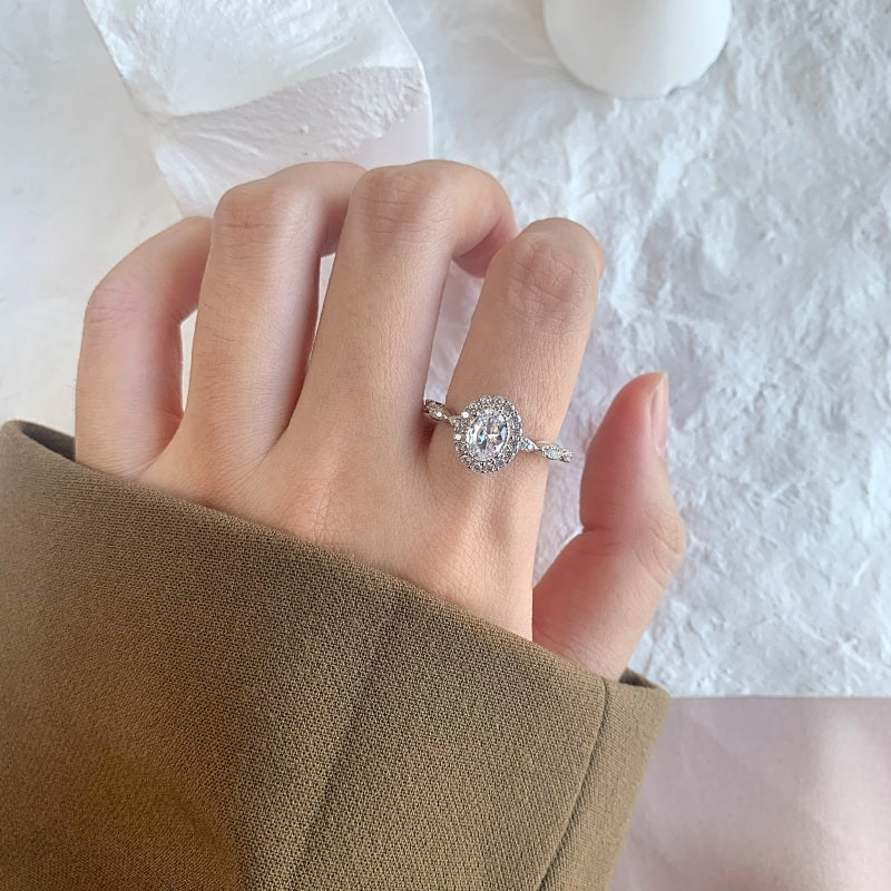 Clear CZ Oval Halo Ring