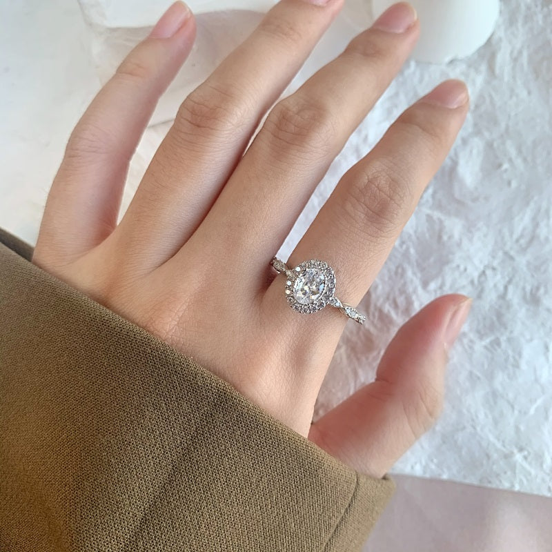 Clear CZ Oval Halo Ring